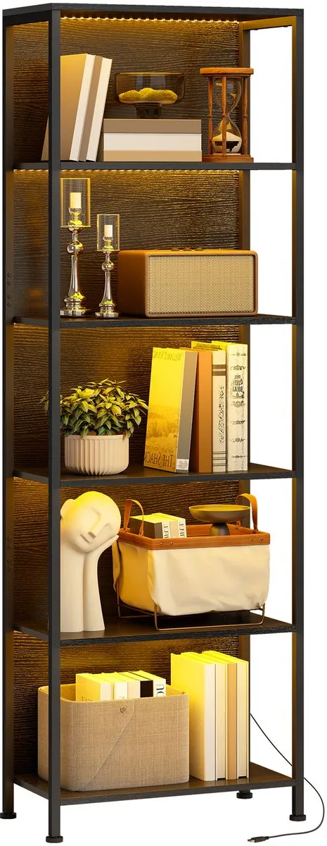Homcom Boekenkast-Spaanplaat, Staal-60L x 30B x 179H cm-Zwart