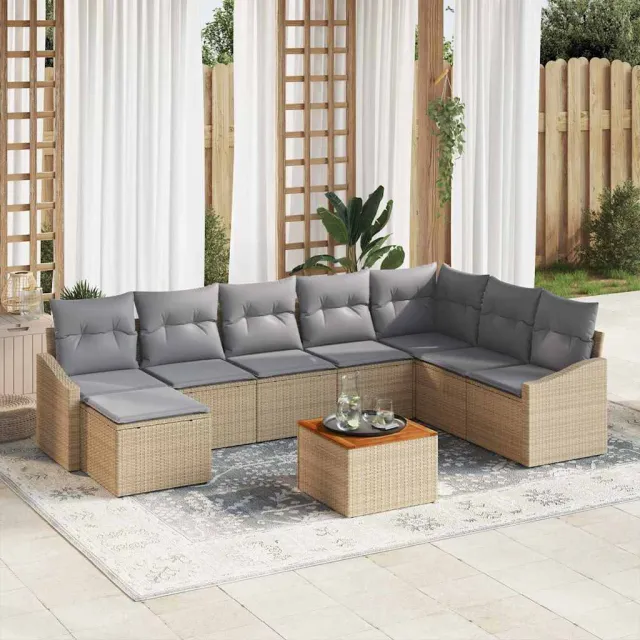 vidaXL Tuinbankenset 9 st Beige poly rattan, foto 2