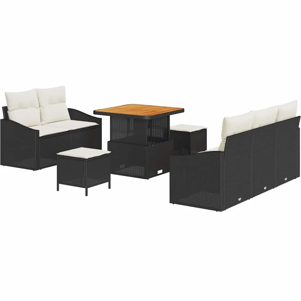 vidaXL Tuinbankenset 8 st Zwart poly rattan