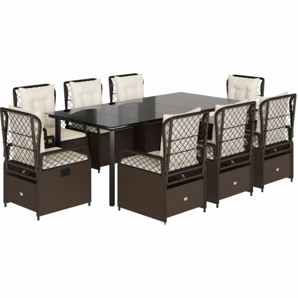 vidaXL 9-delige Tuinset met kussens poly rattan bruin, foto 3