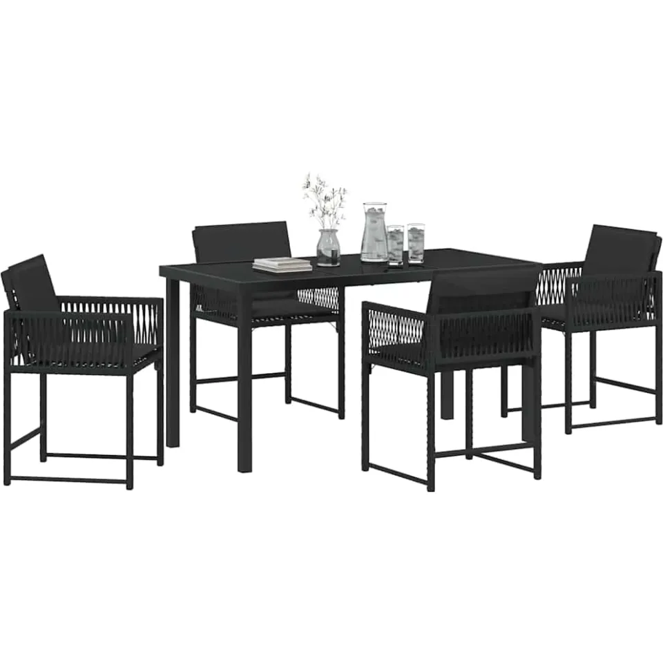 vidaXL Tuin eettafelset 5 st Zwart poly rattan