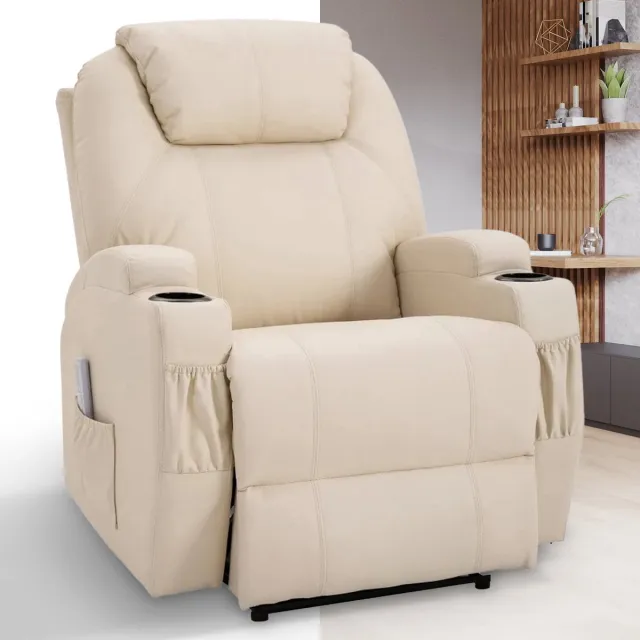 GranMaison Massagestoel - Relaxfauteuil - Zetel - 1 persoons - Met armleuning - Zeer comfortabel - Elektrisch - Beige