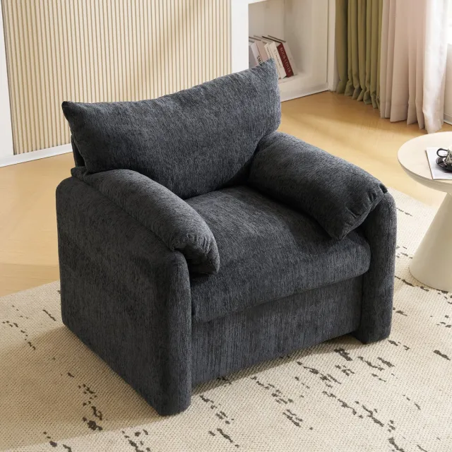 MODENUIT Fauteuil 96 x 82 x 84 cm - Brede Zitting en Armleunkussens - Woonkamer en Slaapkamer - Chenille Grijs