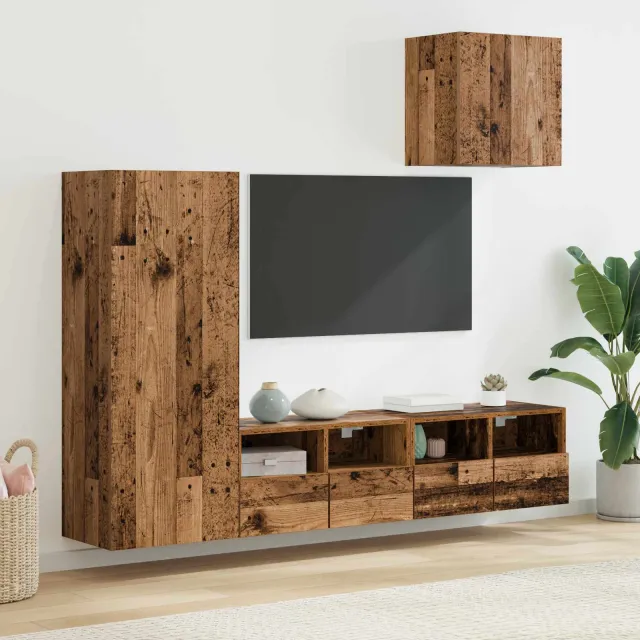 vidaXL TV Wandmeubels 4 st Oud Hout Bewerkt hout Bruin