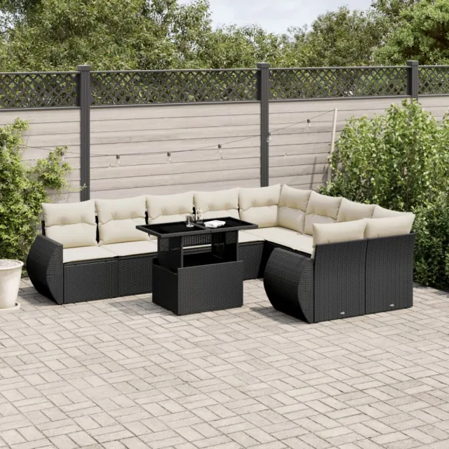 vidaXL 10-delige Loungeset met kussens poly rattan zwart, foto 2