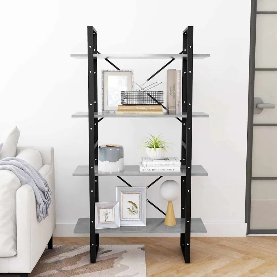 vidaXL Boekenkast met 4 schappen 80x30x140 cm bewerkt hout betongrijs grijs, foto 3