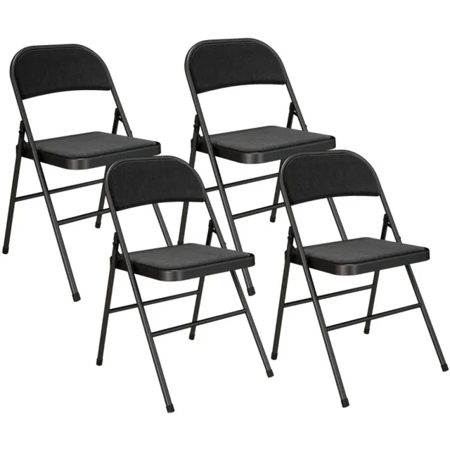 ZYLARO Eetkamerstoel - Set Van 4 - Klapstoelen - Draagbare Bureaustoelen - Metalen Poten - Voor Kantoorreceptie En Wachtkamer - Linnenlook - Zwart