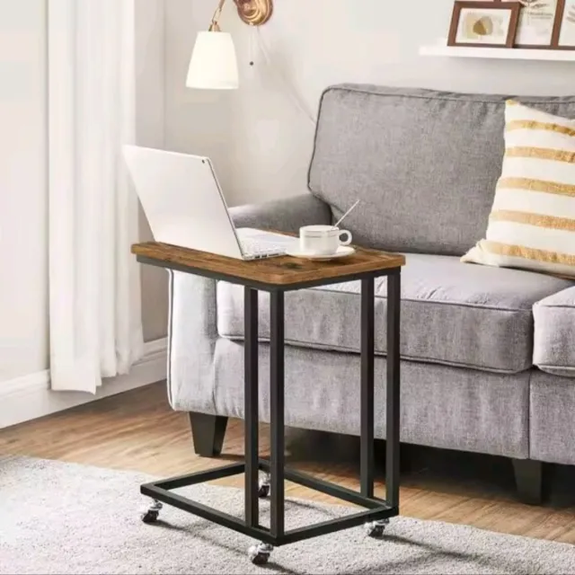 Mila Shop Bijzettafel - 2 Stuks - Salontafel - Zwenkwielen - C vorm - Stabiel - Bruin/Zwart - 35X50X60 Cm