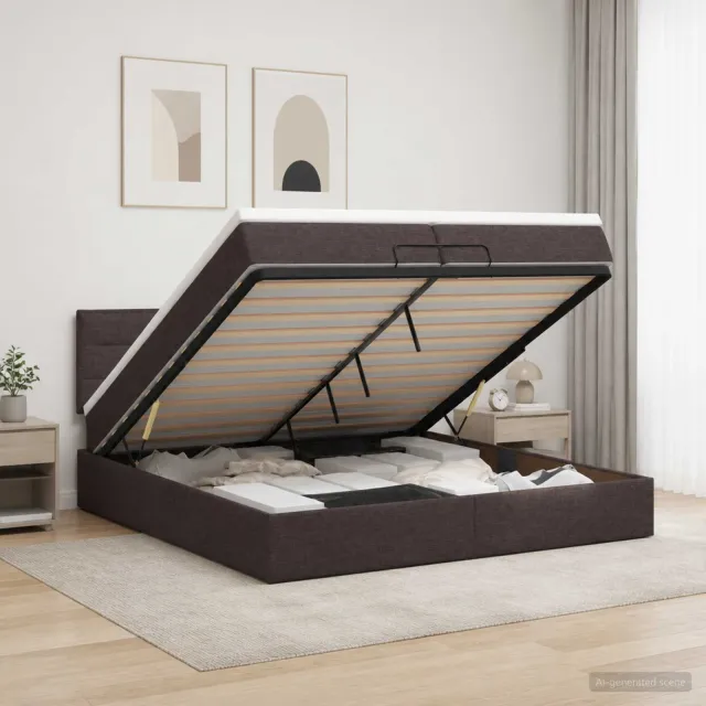 vidaXL Ottoman bed met matras Donkerbruin 200 x 200 cm Stof