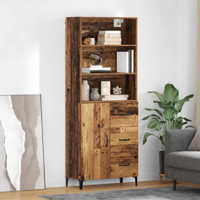 vidaXL Hoge kast Oud Hout 69,5 x 34 x 180 cm Bewerkt hout Bruin