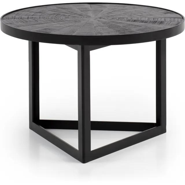 Sky Style Salontafel 58x58x40 cm Mango Massief Hout / Metaal Zwart Salontafel Rond | Design woonkamertafel Industrieel | Salontafel woonkamer massief met houtpatroon bruin