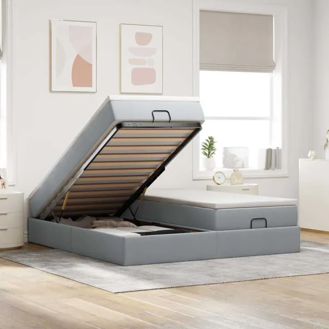vidaXL Ottoman bed met matrassen 180x200cm stof lichtgrijs grijs