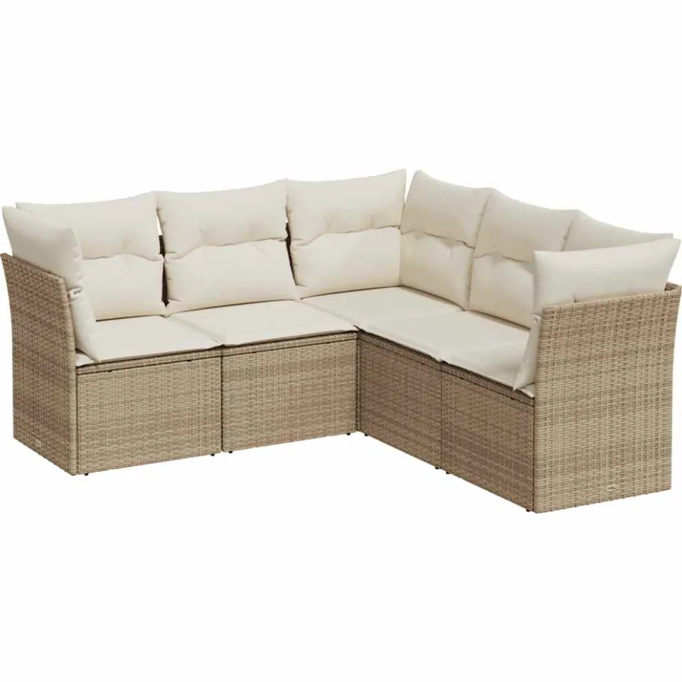 vidaXL 5-delige Loungeset met kussens poly rattan beige, foto 3