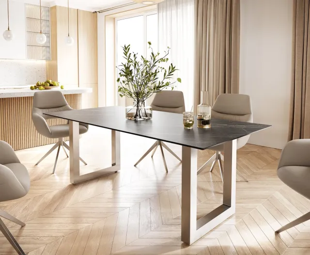 DELIFE Eettafel Edge keramiek Laminam® Noir Desir bruin 200x100 roestvrij staal breed Noir Desir Braun
