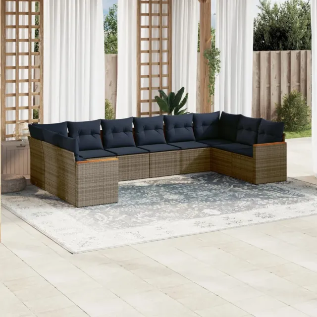 vidaXL 10-delige tuinbankset met kussens, grijs polyrotan, foto 2