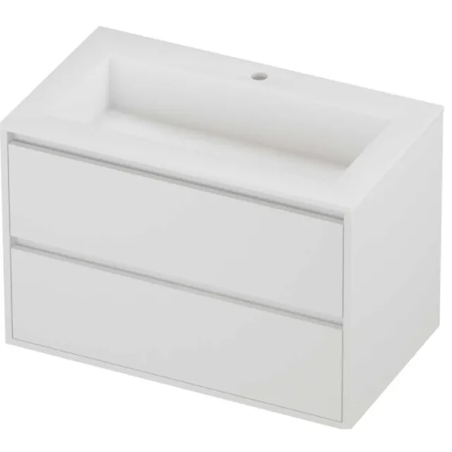 Proline Aristo Badmeubelset Polystone Elegant 1 Kraangat Greeploos 80x46x54 cm Mat Wit Mat White