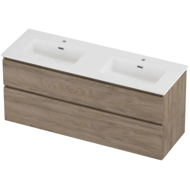 Proline Tribute Badmeubelset Porselein Elegant Dubbel 140x46x62 cm Mat White Raw Oak Eiken