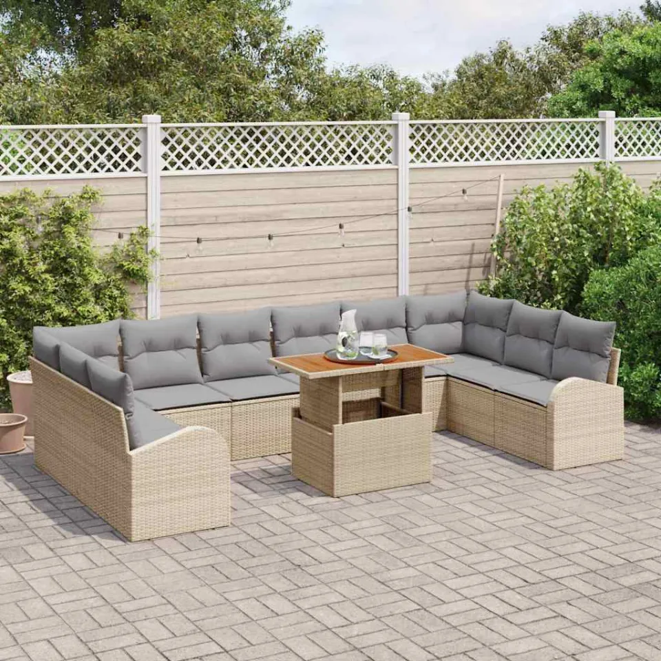 vidaXL Tuin Sofa Set 11 st Beige Poly riet, foto 3