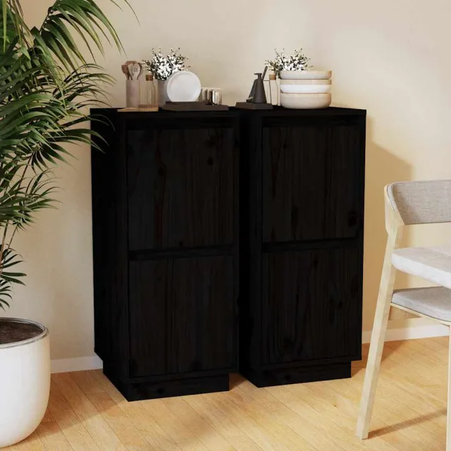 vidaXL Dressoirs 2 st 31,5x34x75 cm massief grenenhout zwart