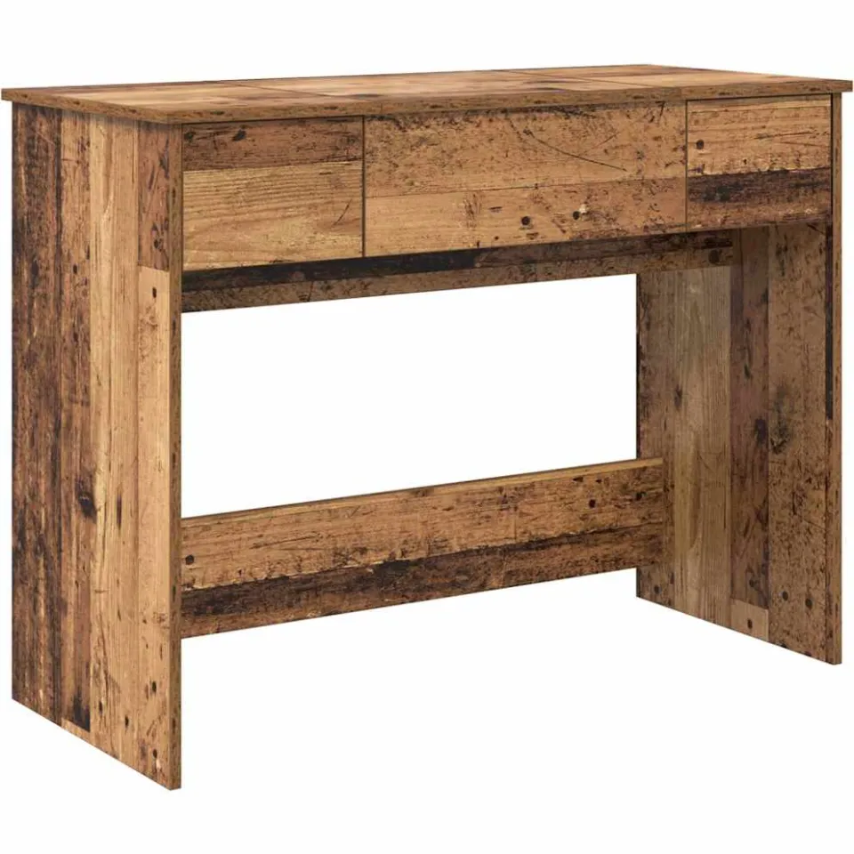 vidaXL Cosmetische Tafel met lade met opslag Oudhout 100 x 45 x 76 cm bruin, foto 3