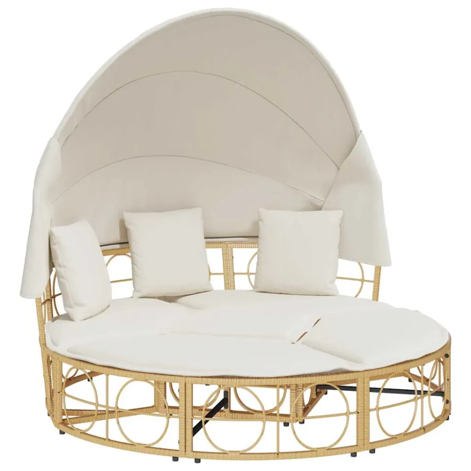 vidaXL Loungebed voor buiten met luifel en kussens poly rattan Bruin