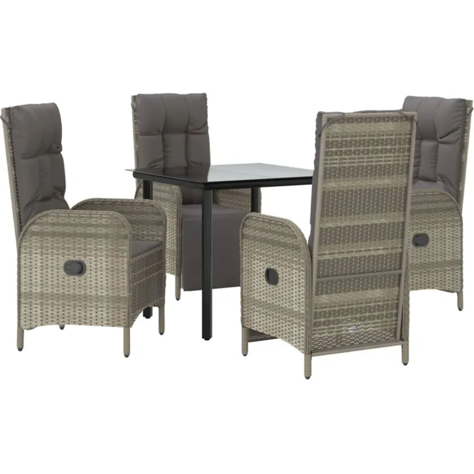 vidaXL 5-delige Tuinset met kussens poly rattan zwart en grijs