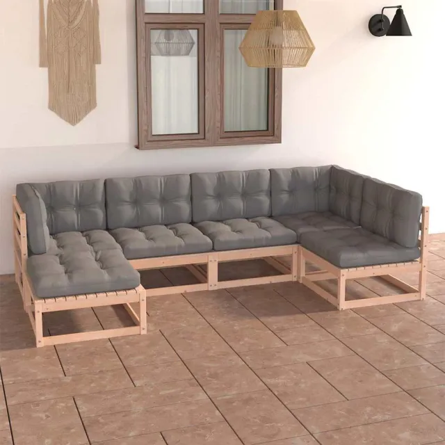 vidaXL 6-delige Loungeset met kussens massief grenenhout grijs, foto 2