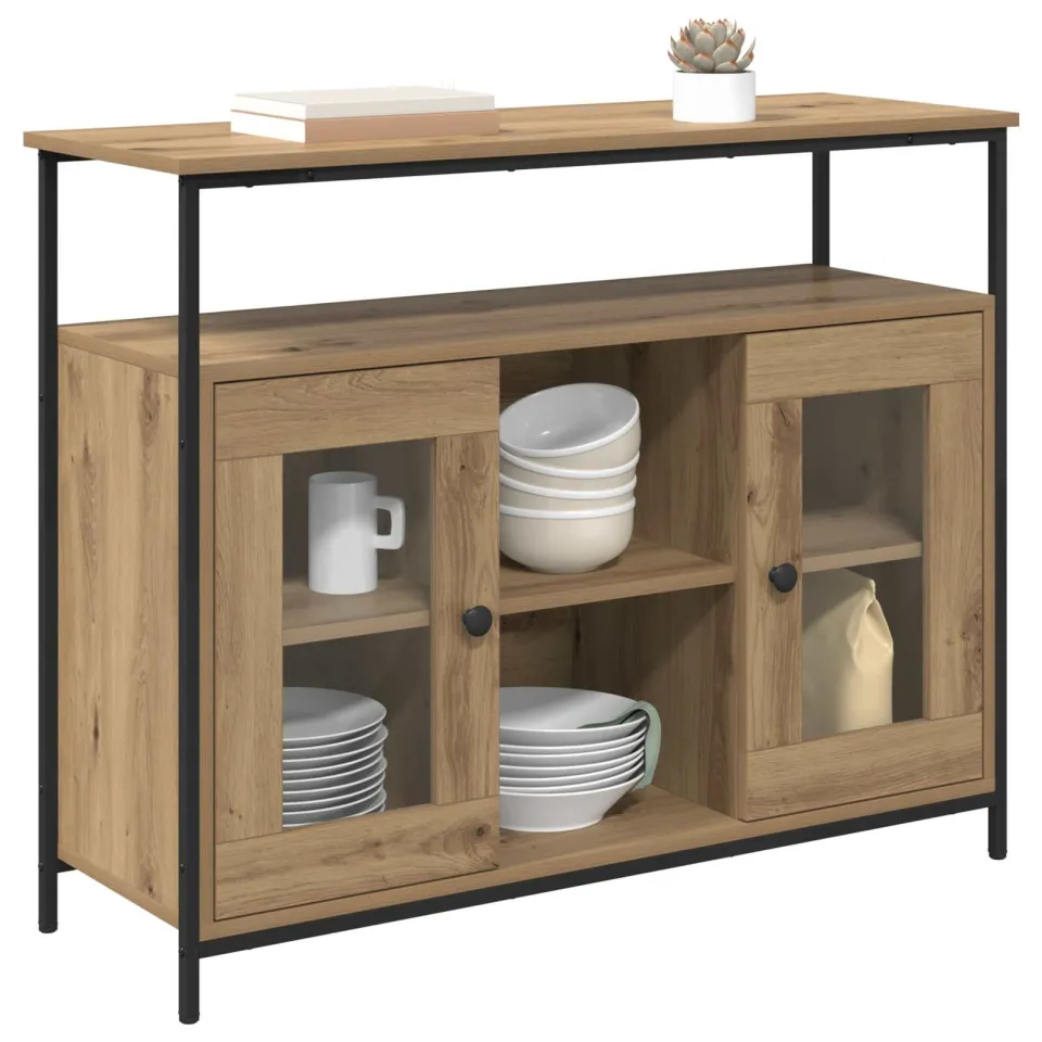 vidaXL Dressoir Artisan Eiken 100 x 35 x 80 cm Bewerkt hout Bruin