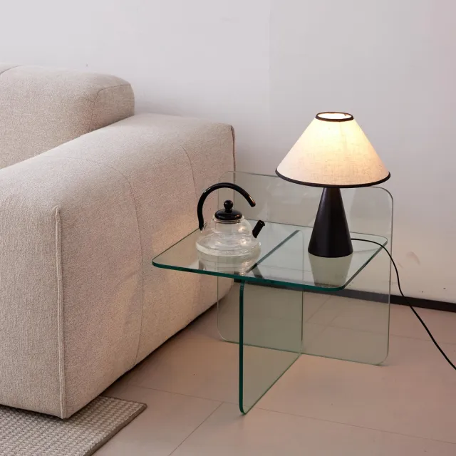 DESMIU Bijzettafel Van Gehard Glas Voor Woonkamer, Eetkamer, Kantoor En Buiten - Transparant Design - 45x45x51 Cm Clear