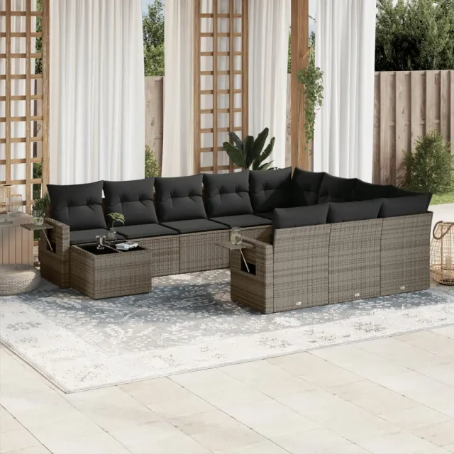 vidaXL 11-delige Loungeset met kussens poly rattan grijs, foto 2