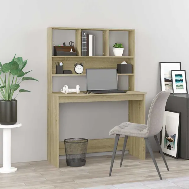 vidaXL Bureau met schappen 102x45x148 bewerkt hout sonoma eikenkleur, foto 2