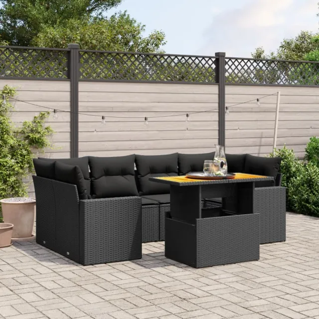 vidaXL 7-delige Loungeset met kussens poly rattan zwart, foto 2