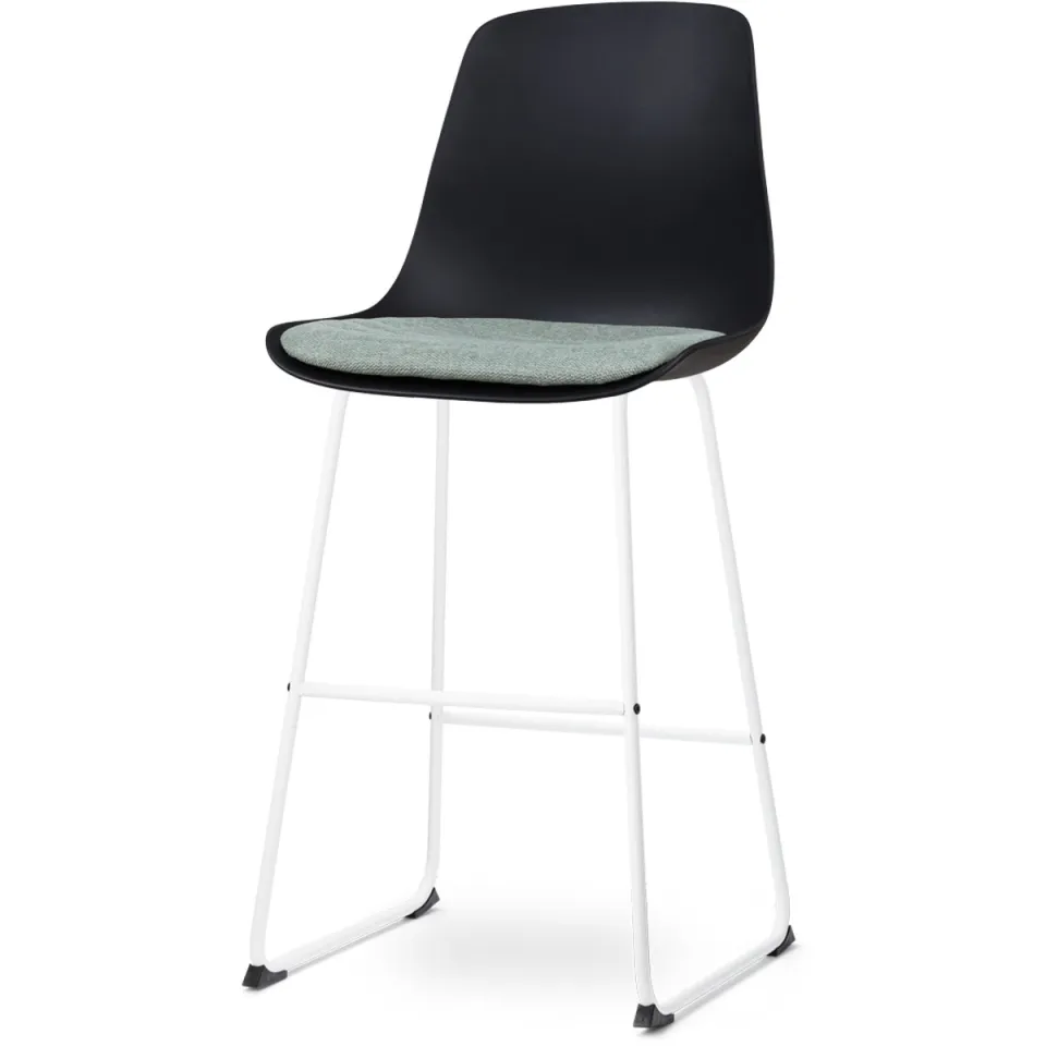Nolon Nino-Liv barkruk zwart en zacht groen zitkussen - wit onderstel - 75 cm