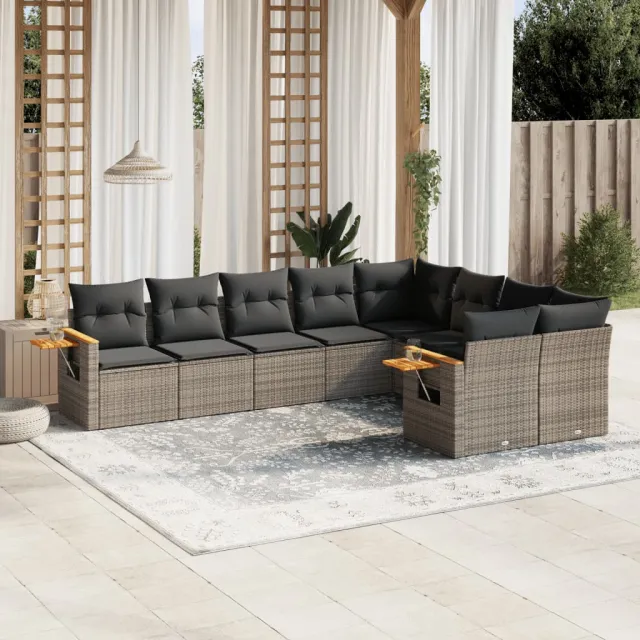 vidaXL 9-delige Loungeset met kussens poly rattan grijs, foto 2