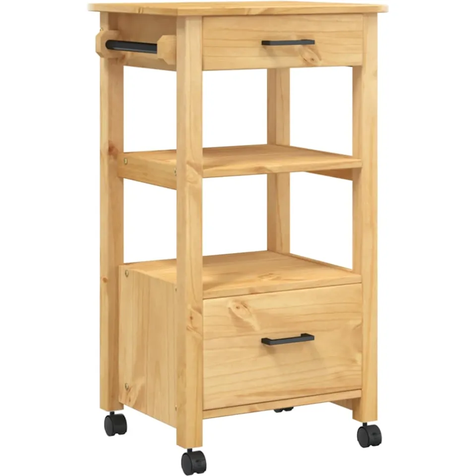 vidaXL Keukentrolley MONZA 48x40x88,5 cm massief grenenhout Bruin