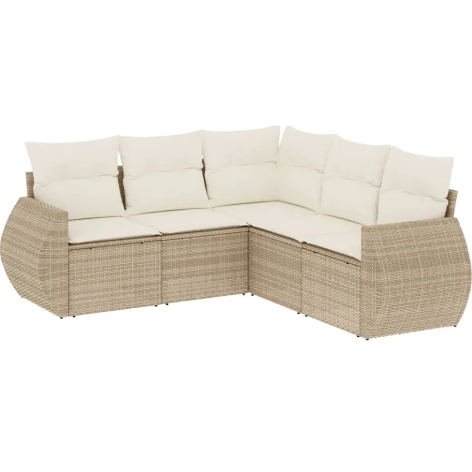 vidaXL 5-delige Loungeset met kussens poly rattan beige, foto 3