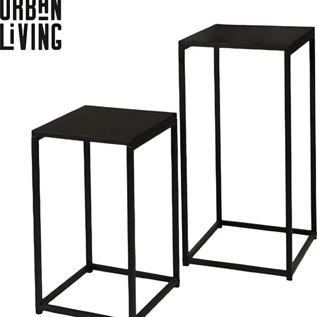 Urban Living MADISON - Set van 2 plantentafels van zwart metaal - 30 x 30 x 54 cm & 34 x 34 x 74 cm