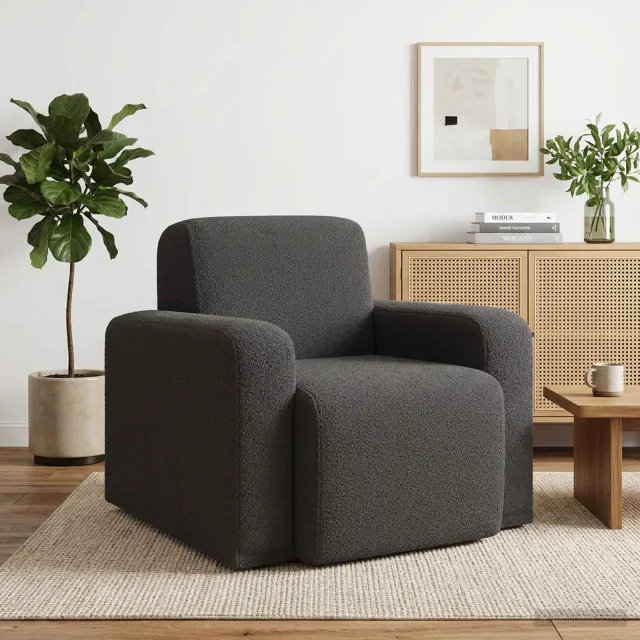 vidaXL Fauteuil Donkergrijs Bouclé