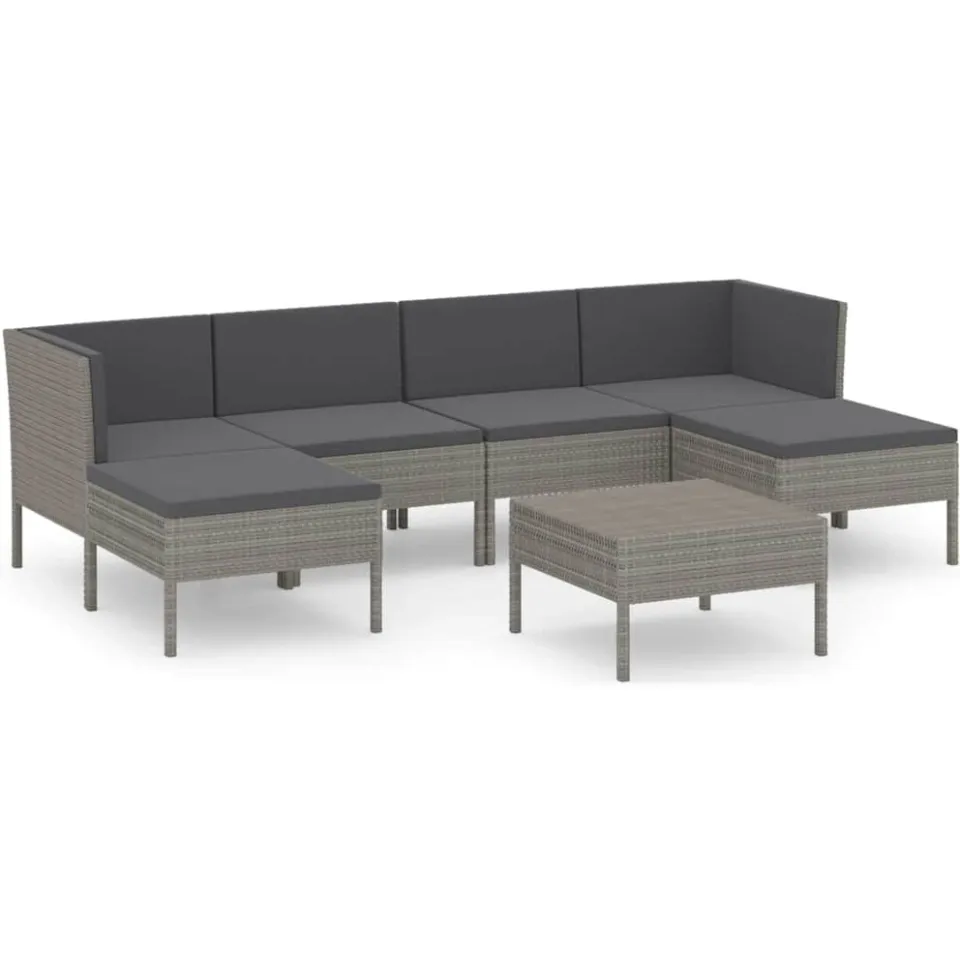 vidaXL 7-delige Loungeset met kussens poly rattan grijs, foto 3