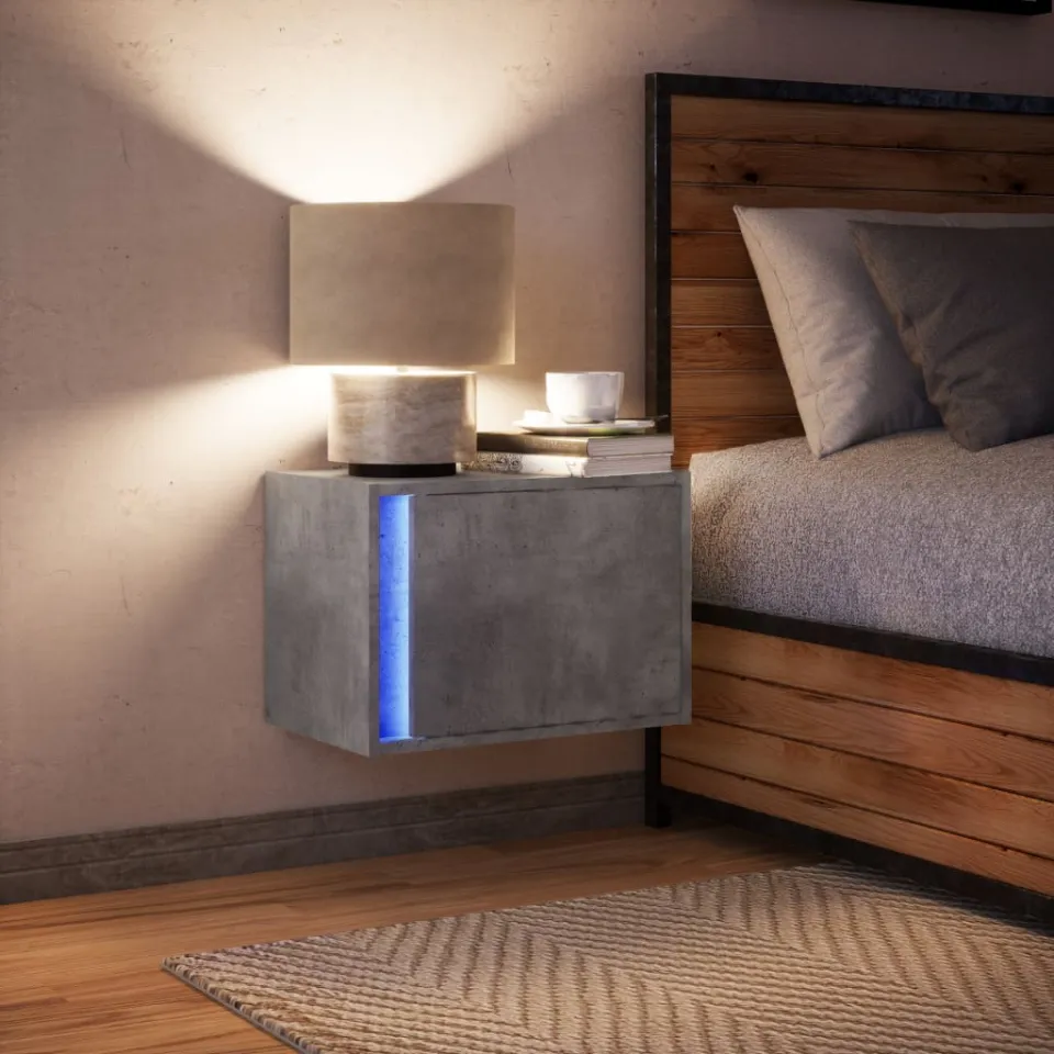 vidaXL Nachtkastje met LED's wandgemonteerd betongrijs grijs, foto 4