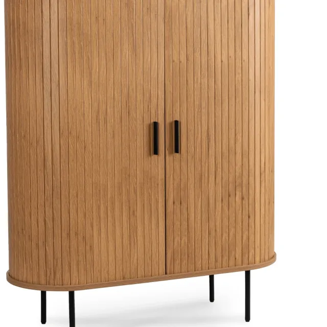 Mebel Elite TRISH-serie - Dressoir - 100 cm - Eikenkleur - Twee schuifdeuren met geribbelde fronten Eiken;Zwart