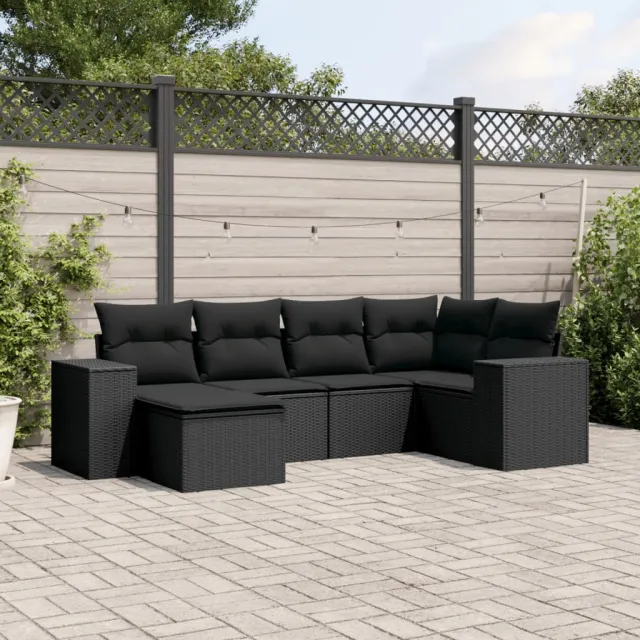vidaXL 6-delige Loungeset met kussens poly rattan zwart, foto 2