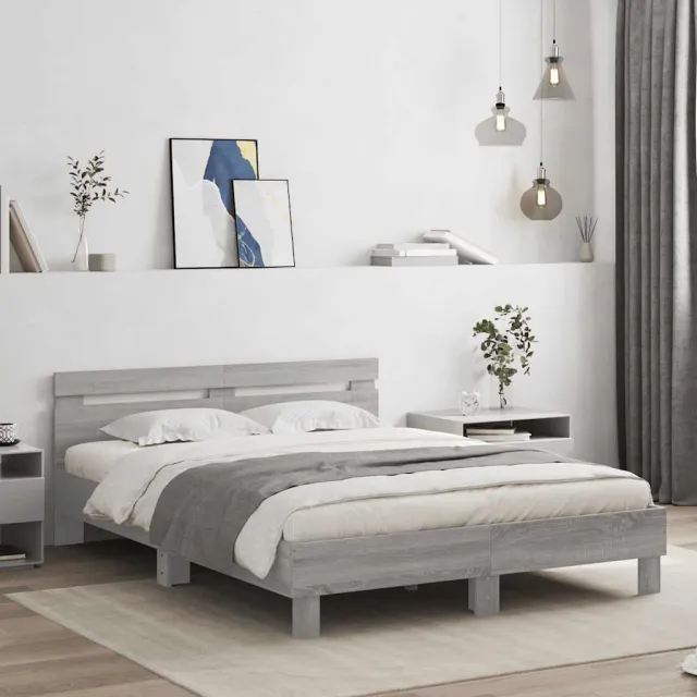 vidaXL Bedframe met hoofdeinde bewerkt hout grijs sonoma 140x190 cm