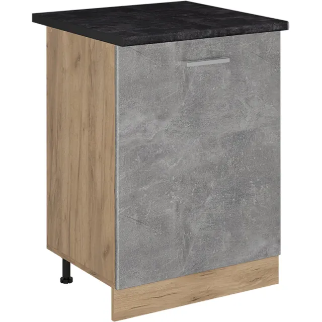 Vicco Keukenonderkast R-Line, Beton/Goudkleurig Eiken, 60 cm met 1 deur antraciet werkblad