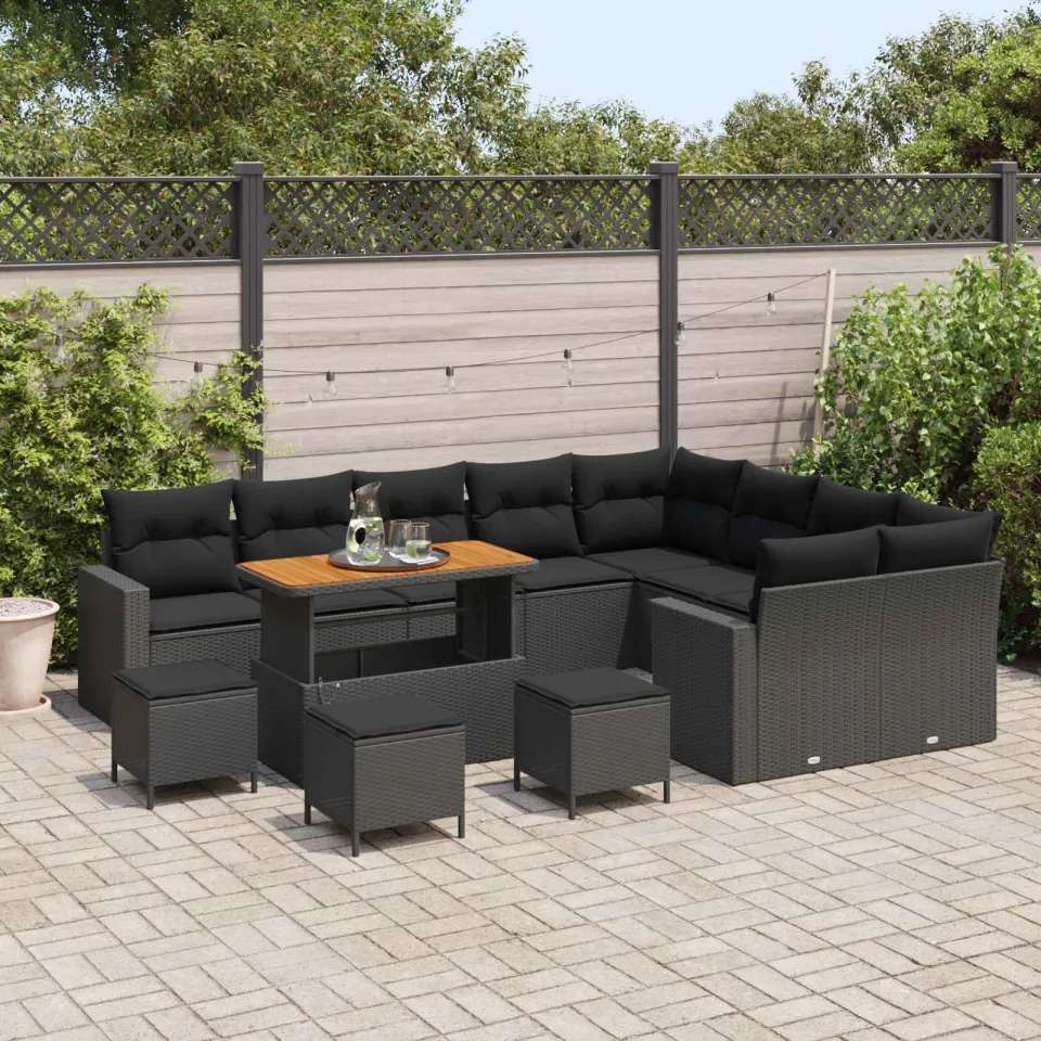 vidaXL Tuinbankenset 13 st Zwart poly rattan, foto 3