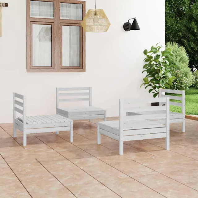 vidaXL 4-delige Loungeset massief grenenhout wit, foto 2