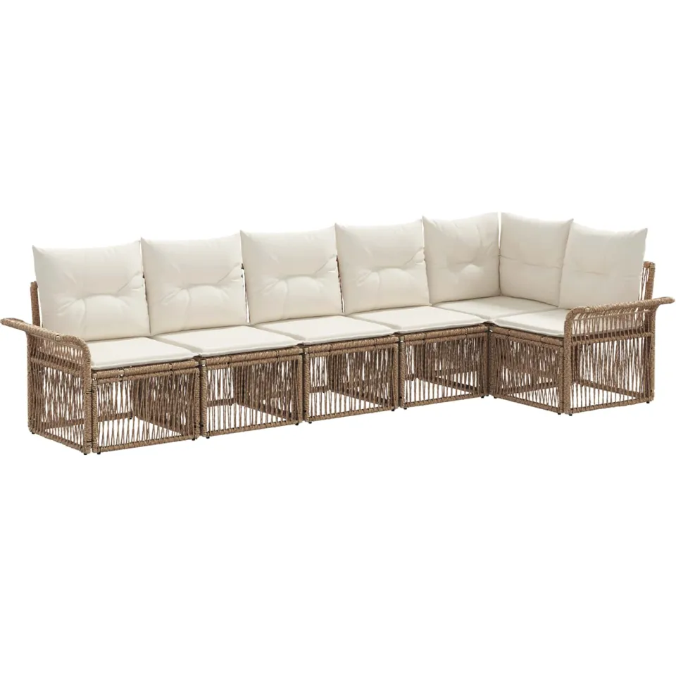 vidaXL Tuinbankenset 6 st 6-zits Beige poly rattan, foto 3