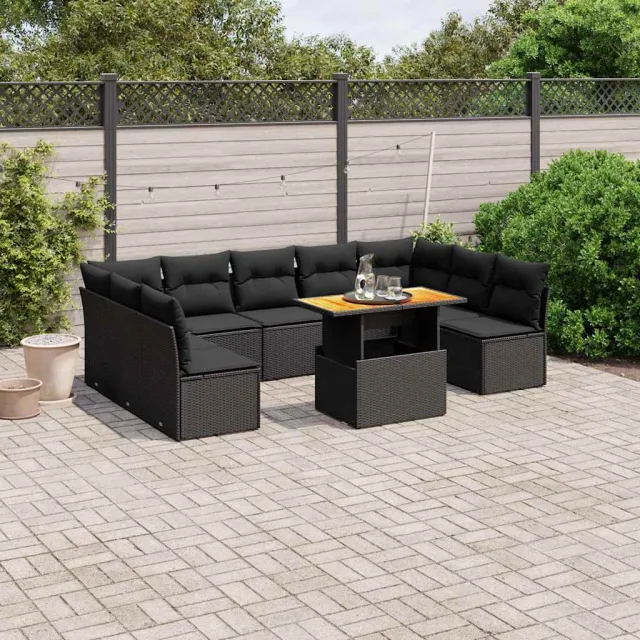 vidaXL 10-delige Loungeset met kussens poly rattan zwart, foto 2