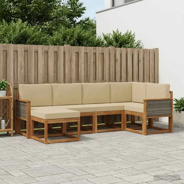 vidaXL Buiten bankenset 6 st 6-zits Natuurlijk en Beige Bruin