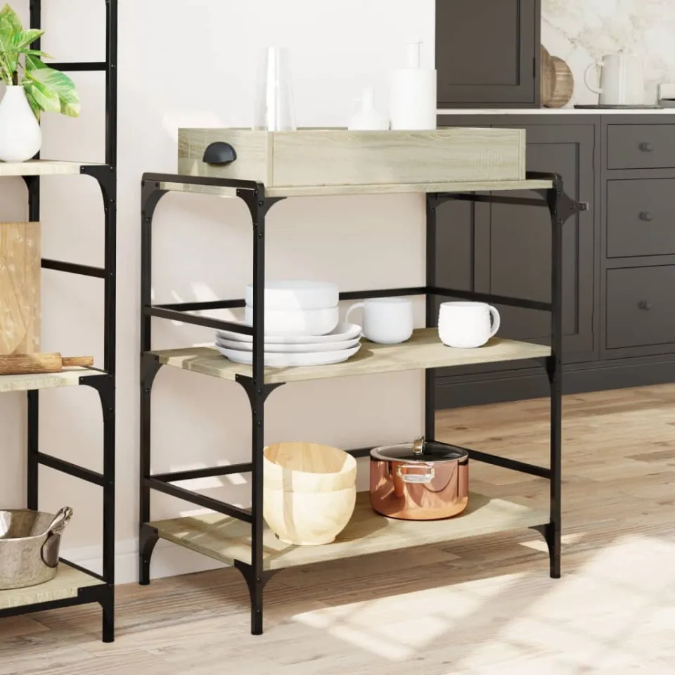 vidaXL Keukentrolley 81,5x41x92,5 cm bewerkt hout sonoma eikenkleurig, foto 4